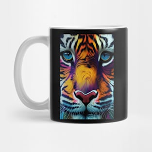 Pop Art Tiger Face In Vibrant Colors - A Unique and Playful Art Print For Animal Lovers Mug